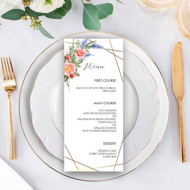 Wildflowers Faux Gold Foil Geometric Frame Rustic  Menu (Creator Uploaded)