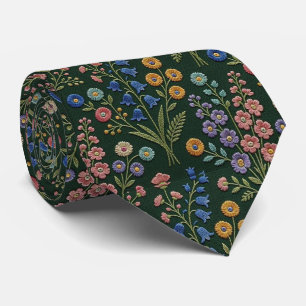 Wildflowers Faux Silk Vintage Embroidery Style Tie
