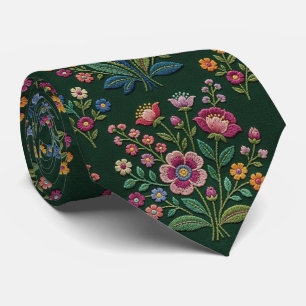 Wildflowers Faux Silk Vintage Embroidery Style Tie