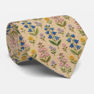 Wildflowers Faux Silk Vintage Embroidery Style Tie