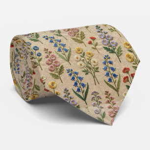 Wildflowers Faux Silk Vintage Embroidery Style Tie