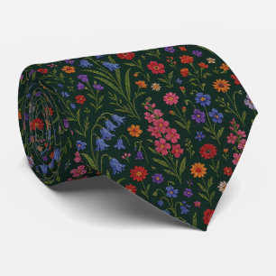 Wildflowers Faux Silk Vintage Embroidery Style Tie