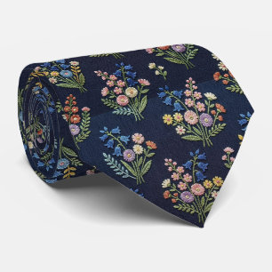 Wildflowers Faux Silk   Vintage Embroidery Style  Tie