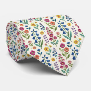 Wildflowers Faux Silk Vintage Embroidery Style Tie