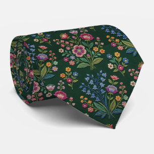 Wildflowers Faux Silk Vintage Embroidery Style Tie