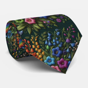 Wildflowers Faux Silk Vintage Embroidery Style Tie