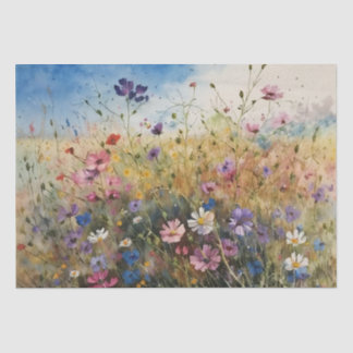Wildflowers Field Watercolor Decoupage Tissue Paper