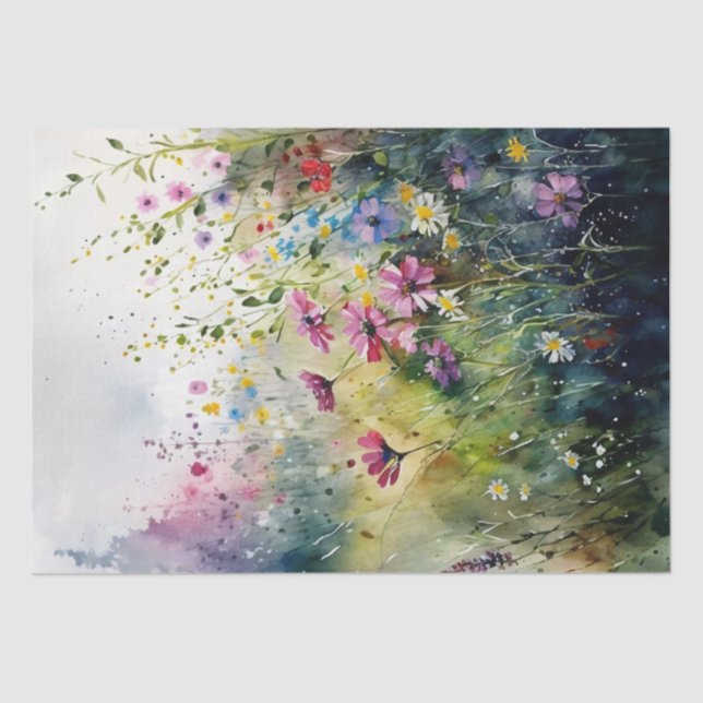 Wildflowers Field Watercolor Decoupage Tissue Paper (Front)