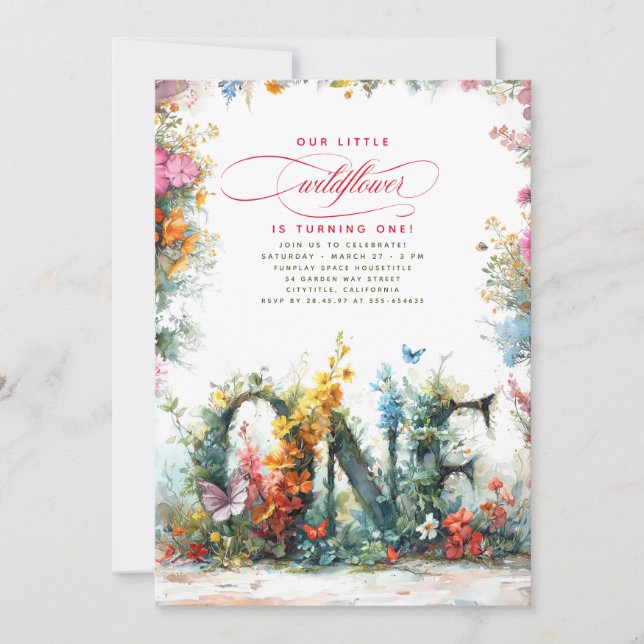 Wildflowers First Birthday Party Invitations (Front)