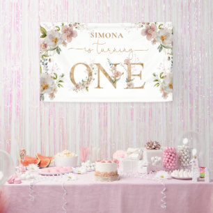 Wildflowers first birthday Wild One blush pink Banner
