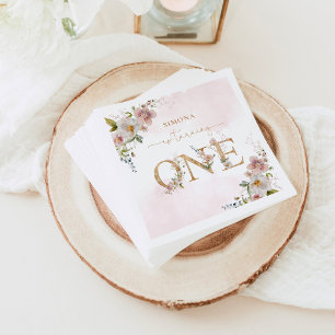 Wildflowers first birthday Wild One blush pink Napkin