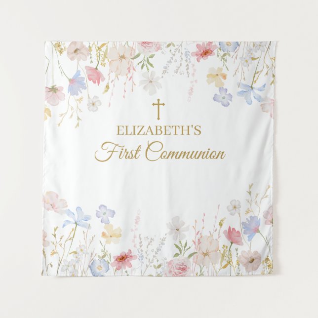 WILDFLOWERS  First Communion Backdrop banner Tapestry (Front)