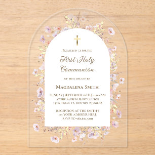 wildflowers First Holy Communion  Acrylic Invitations