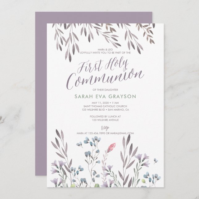Wildflowers First Holy Communion Invitation (Front/Back)