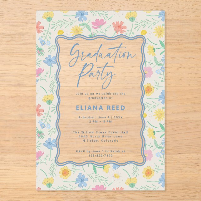 Wildflowers Floral Acrylic Graduation Invitation (Front)