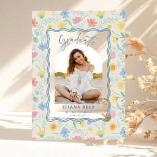Wildflowers Floral Acrylic Graduation Photo Card Invitations