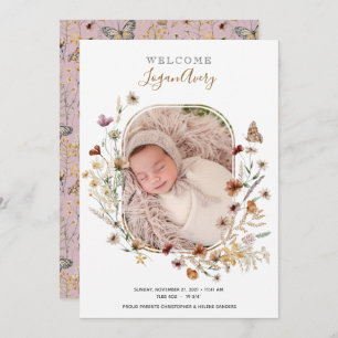 Wildflowers Floral Add Photo New Baby Birth  Announcement