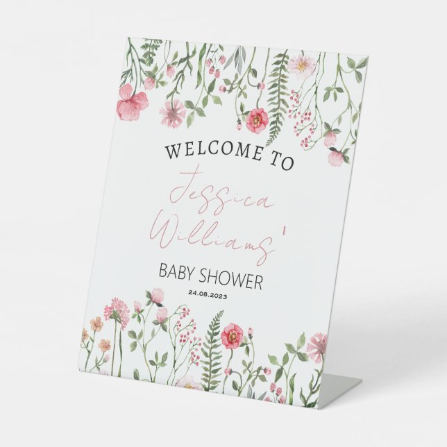 Wildflowers floral baby girl shower welcome sign (Front)