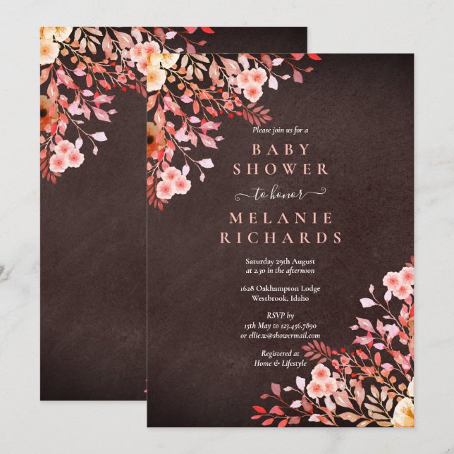 Wildflowers Floral Baby Shower/Sprinkle Chalkboard Invitation (Front/Back)
