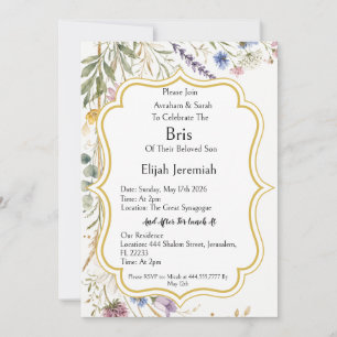 Wildflowers Floral Botanical, Brit Milah Jewish  Invitation