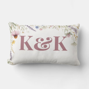 Wildflowers Floral Botanical Monogram Editable Lumbar Cushion