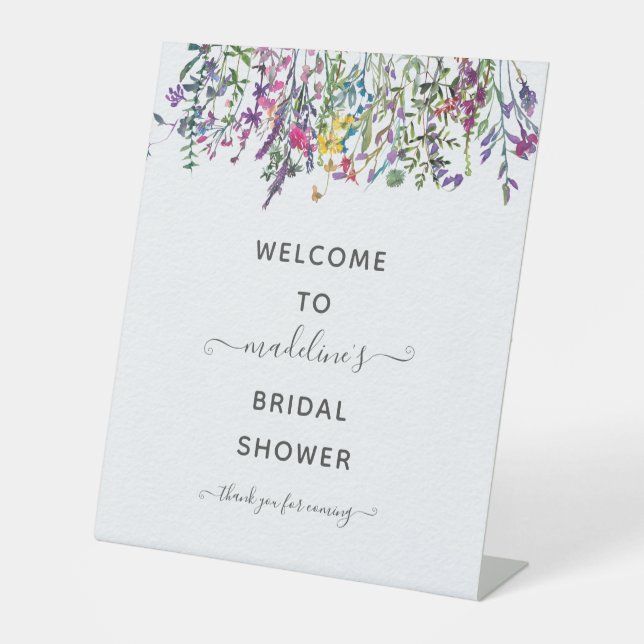 Wildflowers Floral Bridal Shower Welcome Pedestal Sign (Front)