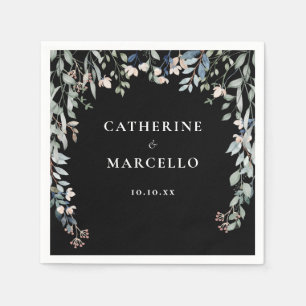 Wildflowers Floral Cascade Black And White Wedding Napkin