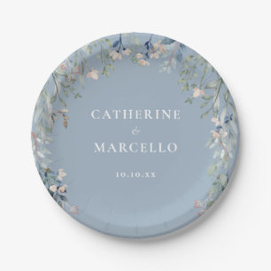 Wildflowers Floral Cascade Dusty Blue Wedding Paper Plate