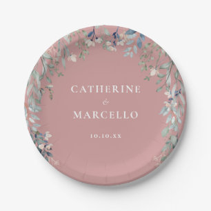 Wildflowers Floral Cascade Dusty Rose Pink Wedding Paper Plate
