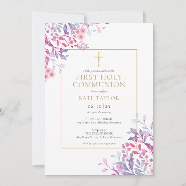 Wildflowers Floral First Holy Communion Invitation (Front)