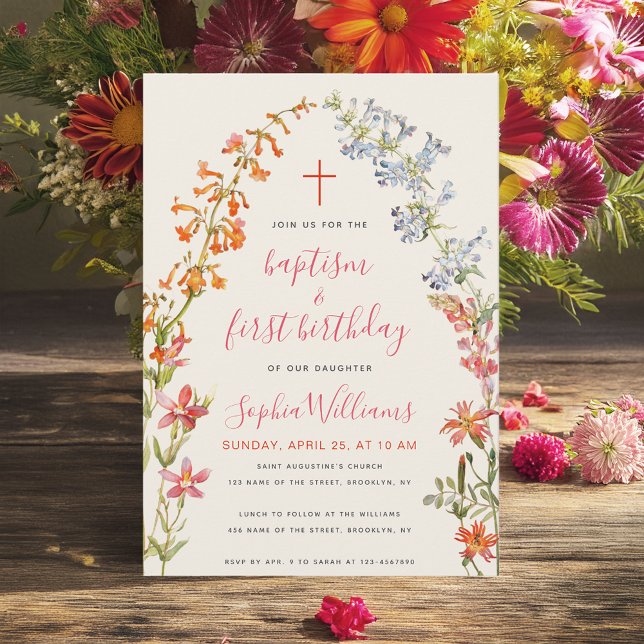 Wildflowers Floral Girl Baptism and First Birthday Invitation (Creator Uploaded)