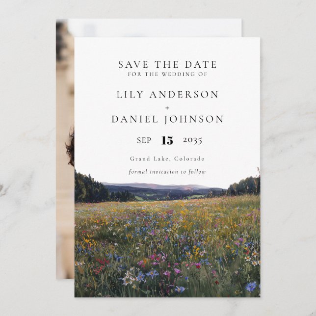 Wildflowers Floral Meadow Photo Wedding Save The Date (Front/Back)