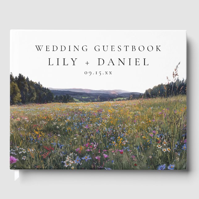 Wildflowers Floral Meadow Wedding Photo Guest Book (Front)