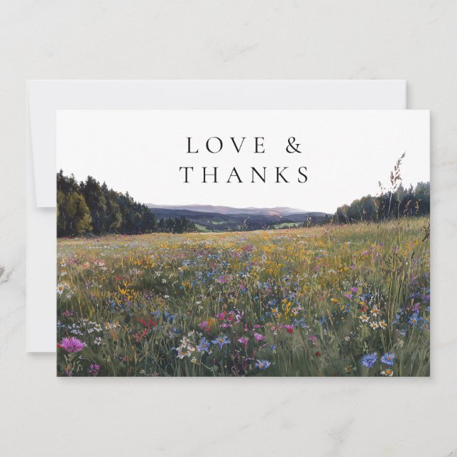 Wildflowers Floral Meadow Wedding Photo Thank You Card (Front)