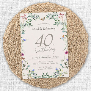 Wildflowers Floral Modern 40th Birthday Party Invitation