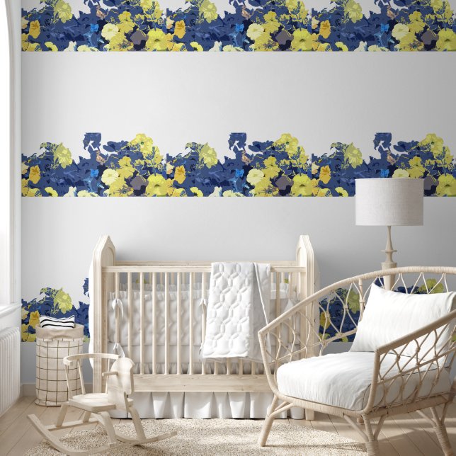 Wildflowers Floral Navy Blue Yellow Garden Theme Wallpaper (Kids)