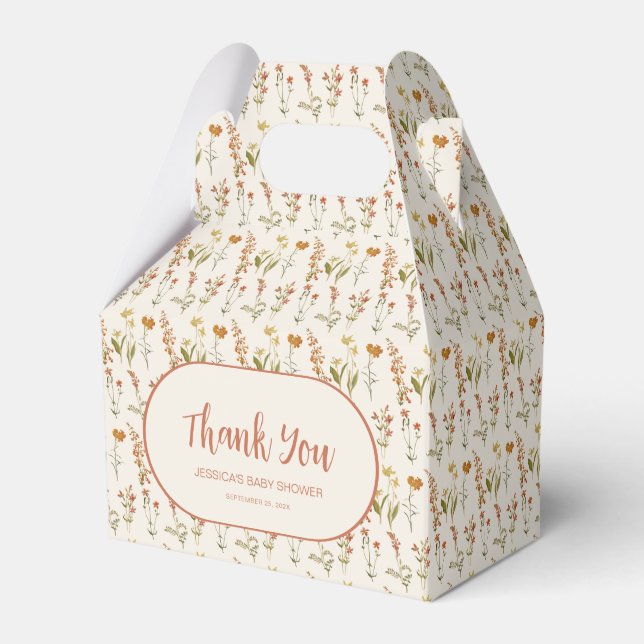 Wildflowers Floral Pattern Thank You Baby Shower Favour Box (Front Side)