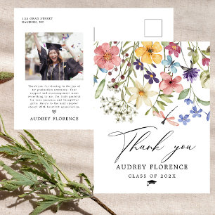 Wildflowers Floral Photo Graduation Thank you Postcard