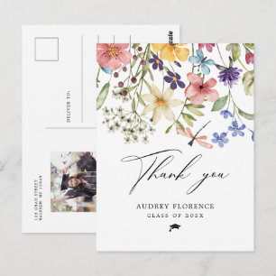  Wildflowers Floral Photo Graduation Thank  you Postcard