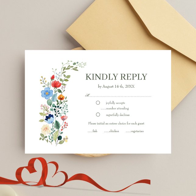 Wildflowers Floral Sage Green Garden Wedding RSVP (Creator Uploaded)