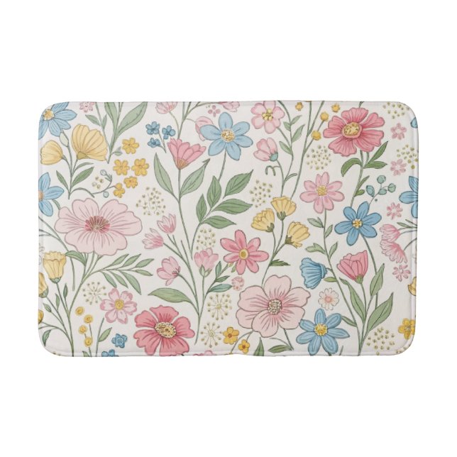 Wildflowers Floral Summer Pattern Bath Mat (Front)
