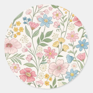 Wildflowers Floral Summer Pattern Classic Round Sticker