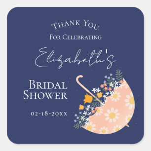 Wildflowers Floral Umbrella Garden Bridal Shower Square Sticker