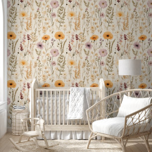 Wildflowers Floral Watercolor Botanical Beige Wallpaper