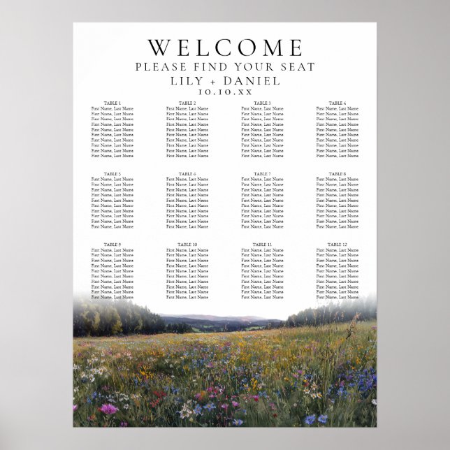 Wildflowers Floral Wedding Seating Chart (Front)