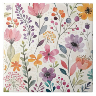 Wildflowers floral Whimsical Pattern Ceramic Tile