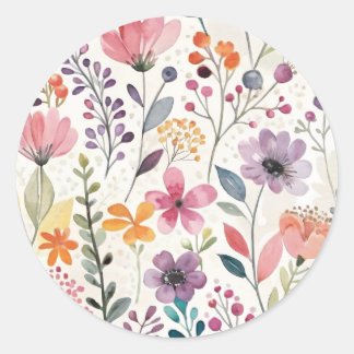 Wildflowers Floral Whimsical Pattern Classic Round Sticker