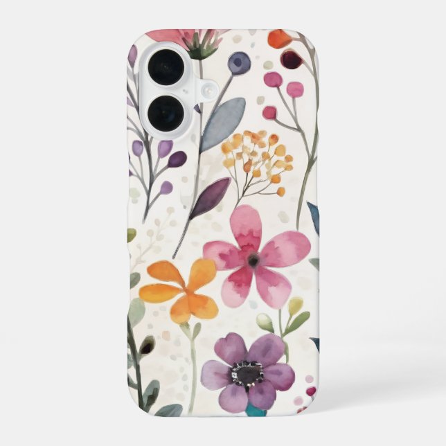 Wildflowers Floral Whimsical Pattern iPhone 16 Case (Back)