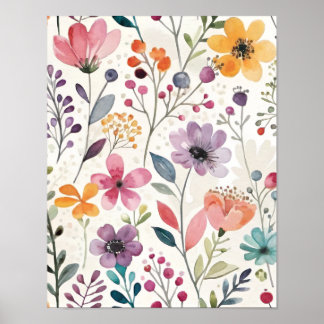 Wildflowers Floral Whimsical Pattern Poster