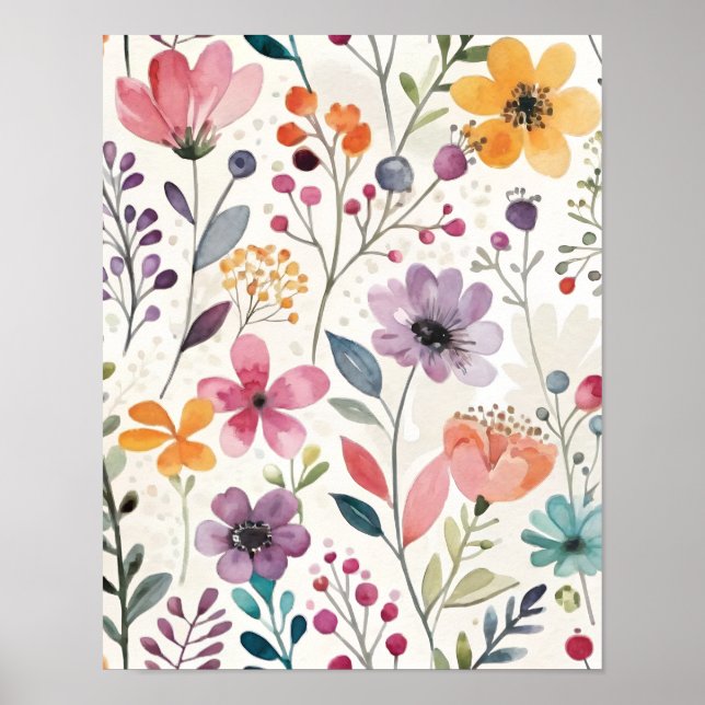 Wildflowers Floral Whimsical Pattern Poster (Front)